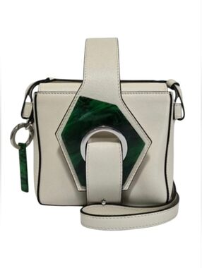 Ganni Leather Micro Crossbody Box Bag In Egret Color & Dustbag-Like New